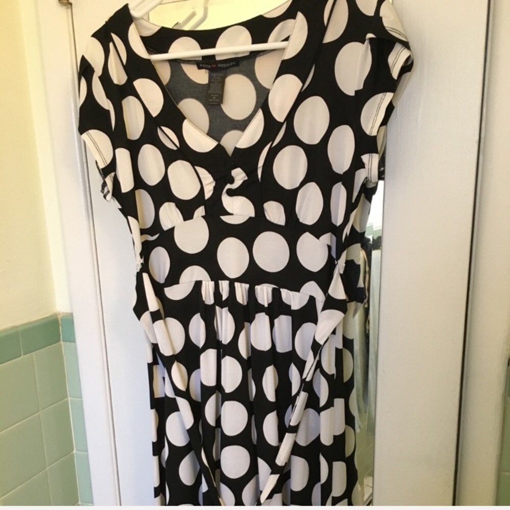 NEW black and white polka dot dress, attached tie